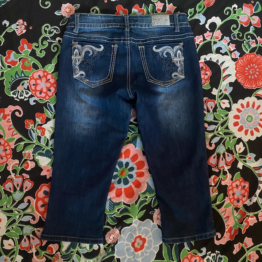 1st Kiss Blue Ankle Cropped Jeans with Decorative Stitching